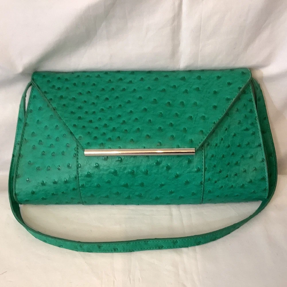 GUC‎ Merona green faux ostrich shoulder clutch bag
